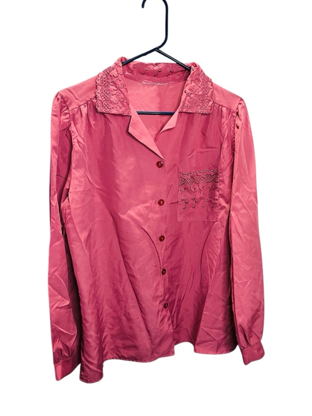 Women’s Mauve/Dusty Rose Button-Down Shirt with Embroidered Collar - Picture 4 of 5